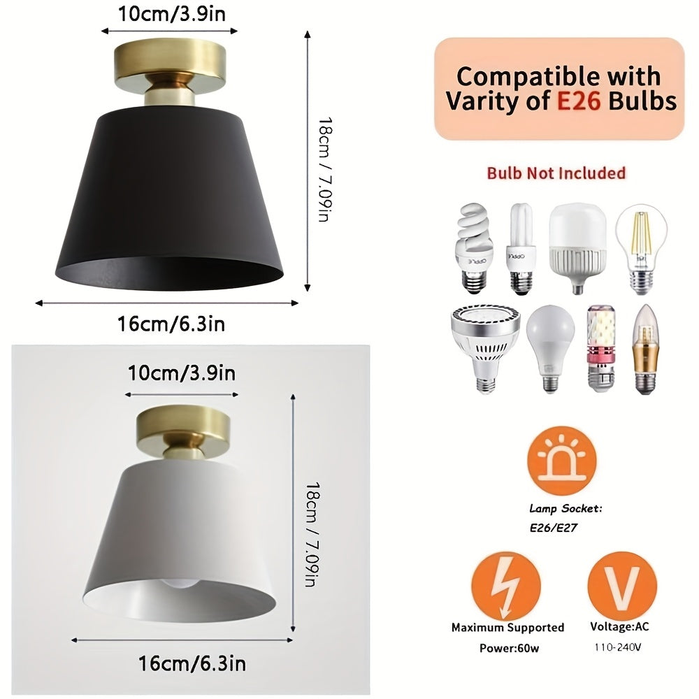 Linterna Semi Empotrada de Estilo Moderno de Mediados de Siglo - Metal con Acabado en Latón Antiguo, Lámpara Industrial para Pasillo, Baño y Entrada - Base E26/E27 (Bombillas No Incluidas), Accesorio Vintage, Herrajes Premium, Iluminación para Interiores