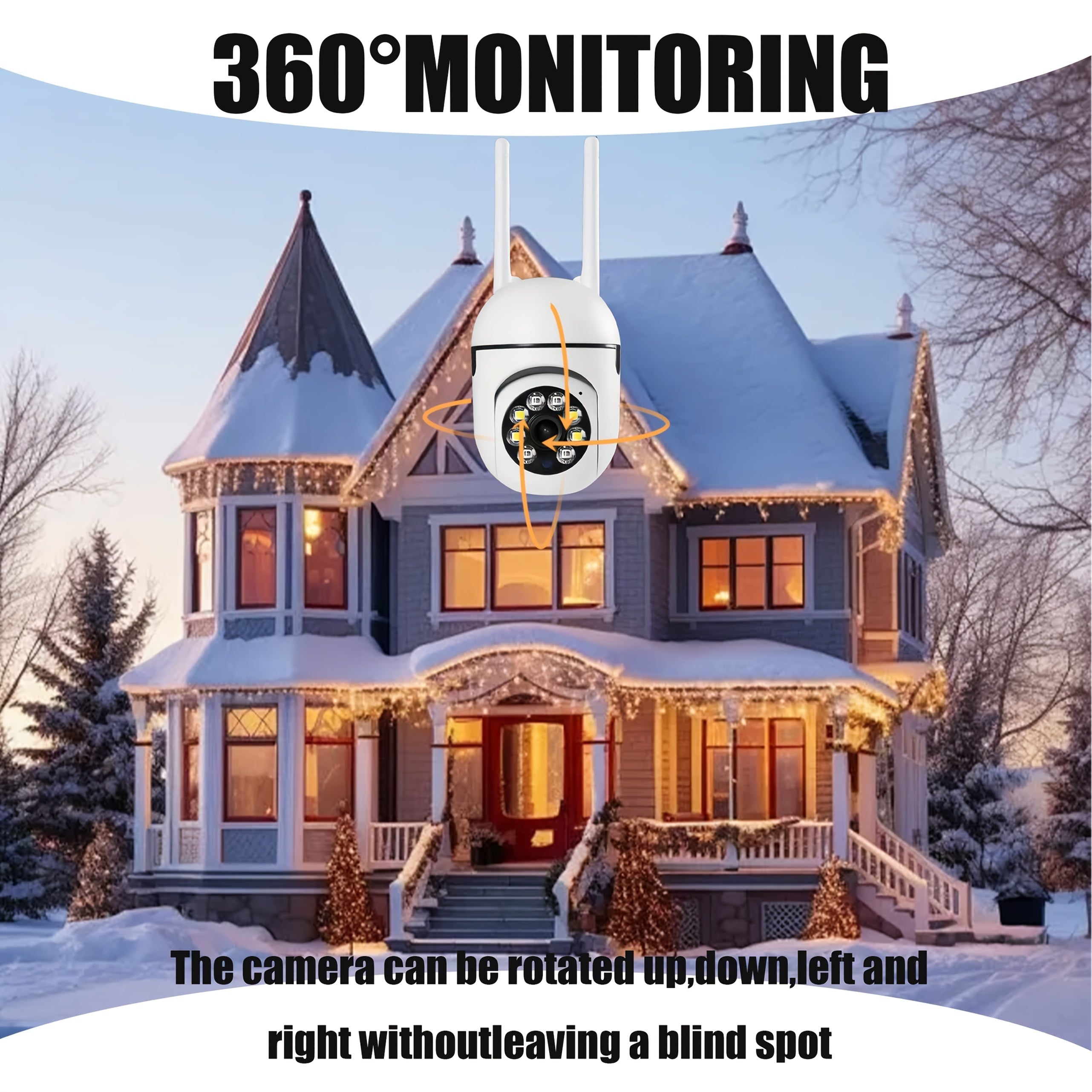 Cámara de seguridad WiFi 1080P con rotación de 355 grados, visión nocturna remota, uso en interiores/exteriores, control por aplicación móvil, inalámbrica, almacenamiento en tarjeta TF/nube (costo adicional), cámara inteligente para seguridad del hogar,