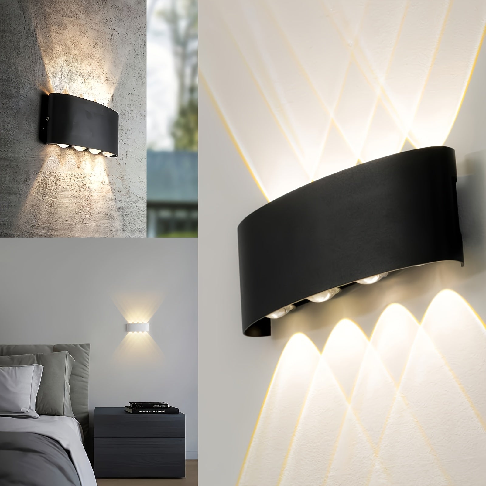 1 pieza de 85-265V 8W LED luz de pared con IP55 y resistente al viento, sombra de policarbonato, base de metal duradera - Diseño minimalista moderno para uso interior/exterior en sala de estar, dormitorio, oficina, luz de pared para sala de estar, ilumin
