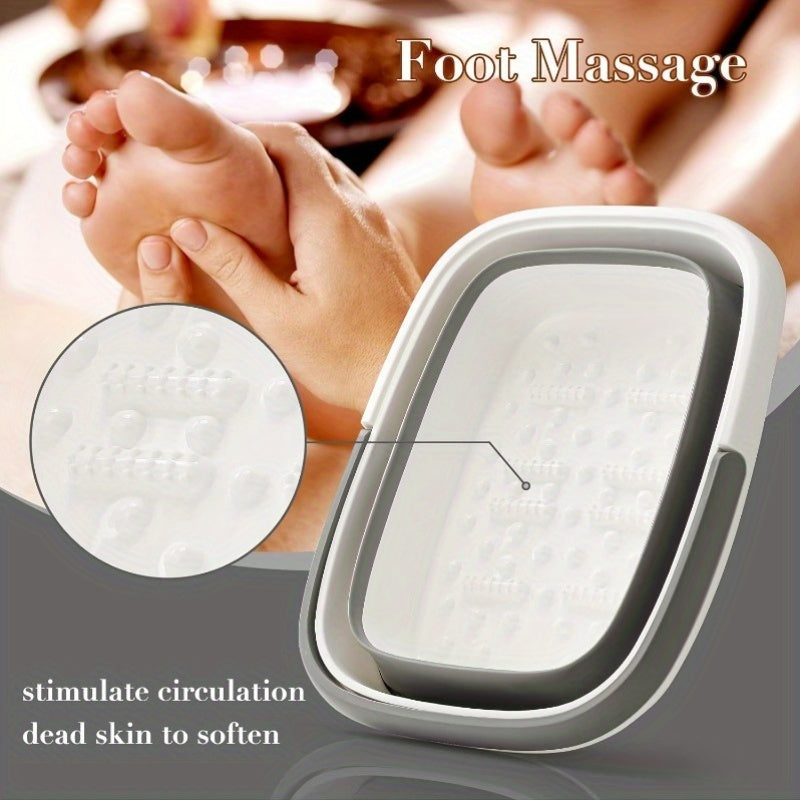1 Bañera de pies plegable y cesta de ropa - Cubo de inmersión de pies de plástico duradero con mango ergonómico, inmersión de pies/manos portátil, diseño que ahorra espacio, versión de dos tonos, construcción robusta, forro texturizado, fácil de limpiar,