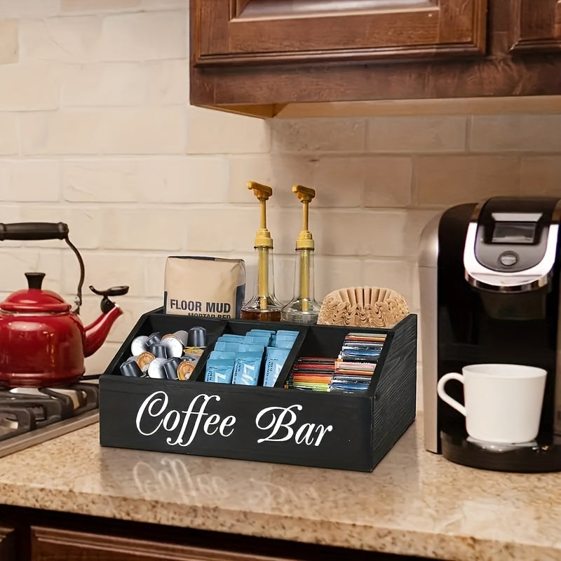 1pc Clásico Organizador de Barra de Café de Madera, Almacenamiento de Múltiples Compartimentos para Accesorios de Café, Condimentos y Cápsulas, Canastas de Estantería
