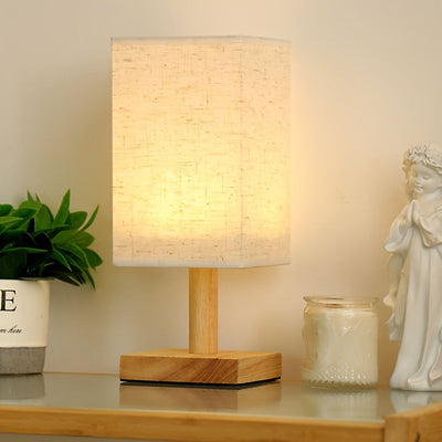 Lámpara de mesa USB moderna geométrica de madera con pantalla de lino - Luz ambiental cálida para sala de estar, dormitorio y decoración de oficina - No se necesitan baterías, idea de regalo de vacaciones y cumpleaños, ambiente de oficina | Lámpara de me