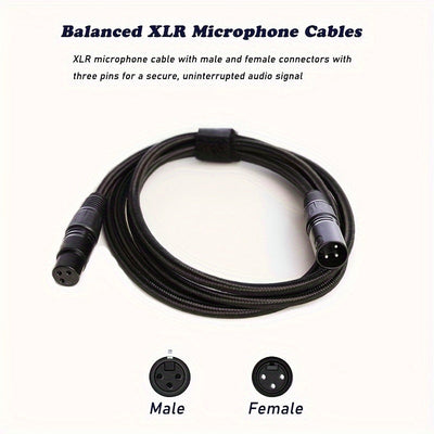 XDSPLO Cable de Micrófono de Alta Fidelidad XLR Macho a Hembra de 3 Pines - Trenzado de Nylon Duradero, Núcleo de Cobre Puro para Transmisión de Señal Sin Pérdidas, Mejorado con Pines Más Gruesos y Blindaje Intrincado - Ideal para Sistemas de Grabación y