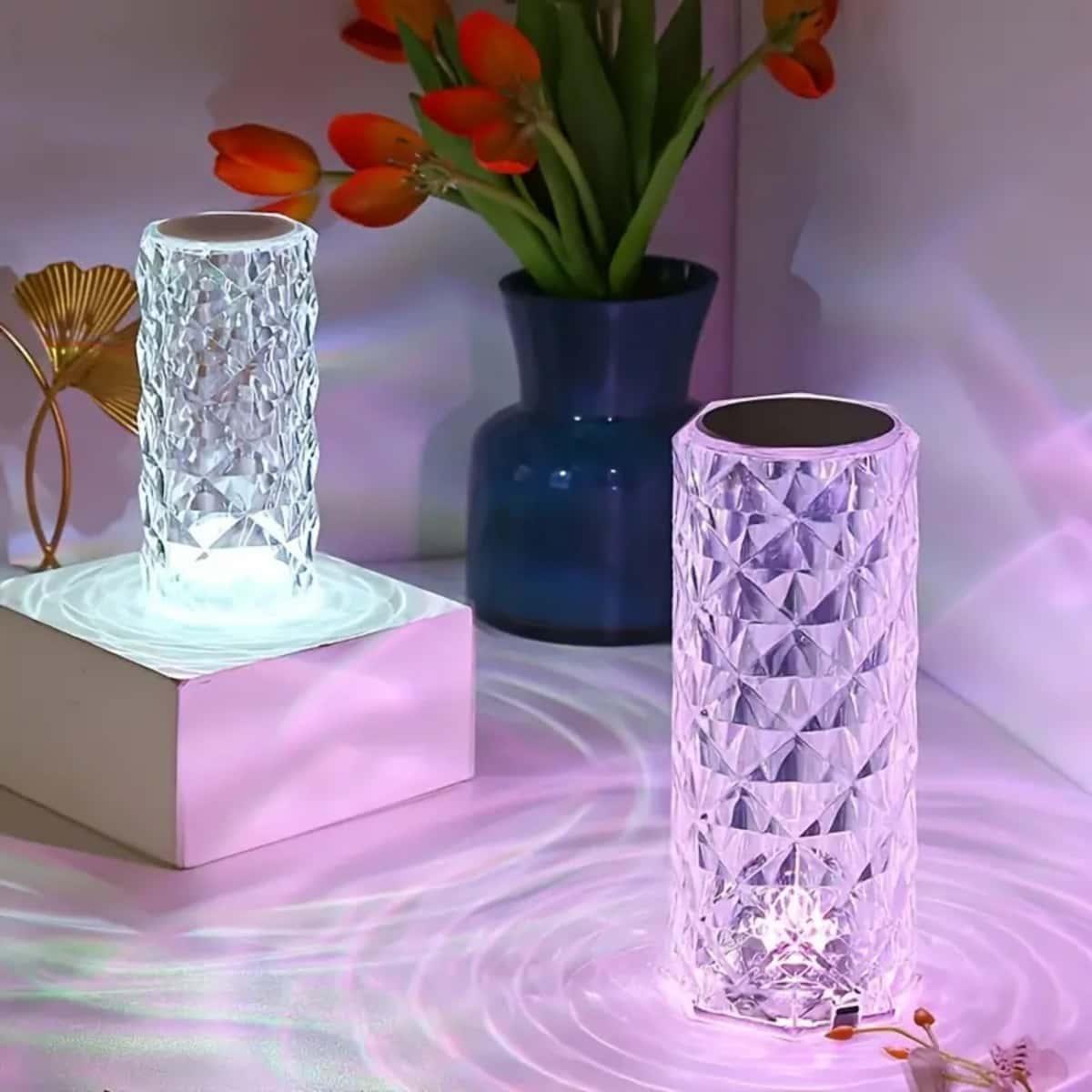 Luces de Escenario Rosa Cristal Brillante - Luz Nocturna Ajustable con 16 Colores, Sin Control Remoto, Baterías no Incluidas, Ideal para Decoración del Hogar, Halloween, Navidad, Escritorio, Camping, Fiestas, Dormitorio y Baño