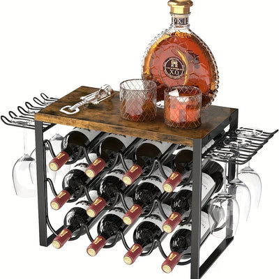 Estilo europeo de hierro forjado para vino tinto en el hogar, decoración de encimera de barra, montaje desmontable, estante de almacenamiento de vidrio y vino rojo (regalo de Navidad)
