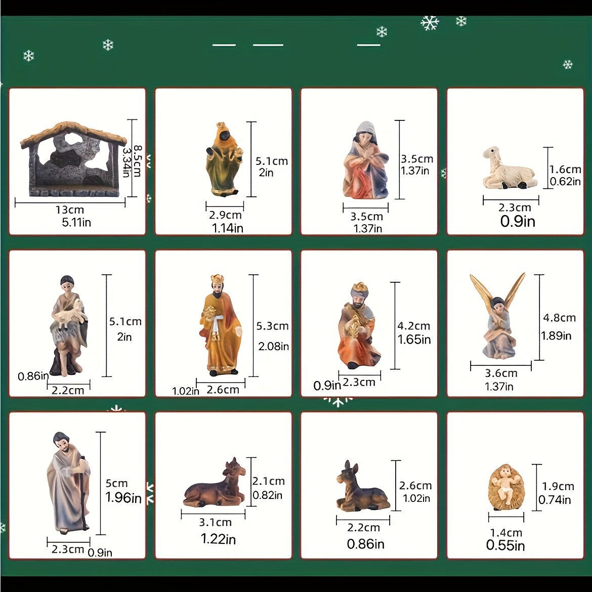 Conjunto de 12 piezas de la escena de la Natividad, Figuras de resina de Navidad, Decoración artesanal, No necesita electricidad, con exhibición interior y exterior para hogar, oficina, sala de estar, dormitorio, decoraciones de vacaciones y cumpleaños