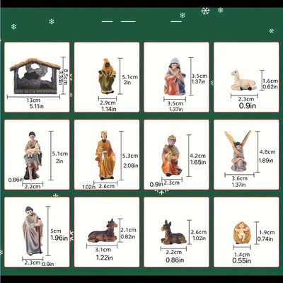 Conjunto de 12 piezas de la escena de la Natividad, Figuras de resina de Navidad, Decoración artesanal, No necesita electricidad, con exhibición interior y exterior para hogar, oficina, sala de estar, dormitorio, decoraciones de vacaciones y cumpleaños