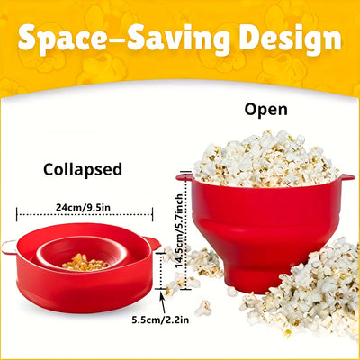 Preparador de Palomitas para Microondas - Tazón de Silicona, Diseño Plegable, Apto para Lavavajillas y Microondas, Gran Capacidad de 3L, Sin PVC Tóxico, Ahorra Espacio para Hogar, Fiestas y Noches de Película - Rojo, Ideal para Uso Familiar, Máquina de P