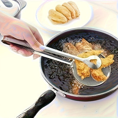 1 pieza de clip de filtro de freír, clip de cuchara de drenaje de alimentos, espátula de alimentos de acero inoxidable para freír, clip de filtro de cocina, herramientas de cocina de acero inoxidable resistentes a altas temperaturas, [Disponible en 4 est
