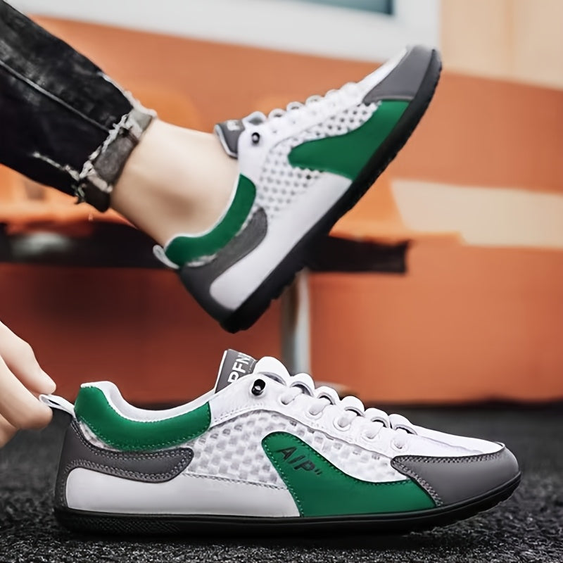 Zapatillas Casuales de Malla Transpirable para Hombre - Zapatos Bajos con Cordones Elásticos, Detalles en Azul Marino/Blanco/Dorado, Parte Superior Ligera y Suela de Goma Duradera para Gimnasio, Caminar o Uso Diario, Estilo Deportivo, Forro Cómodo, Ideal