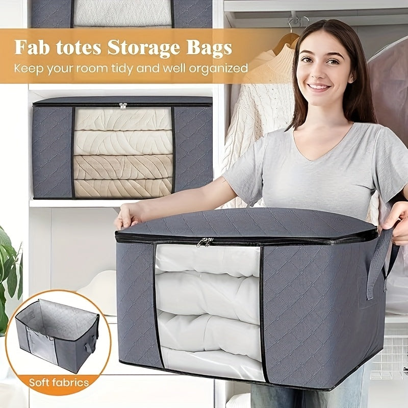 6 piezas Bolsas de Almacenamiento para Ropa, Bolsa Plegable para Mantas Gruesas, Organizador para Dormitorio y Armario, con Asas, Color Gris, Almacenamiento Debajo de la Cama