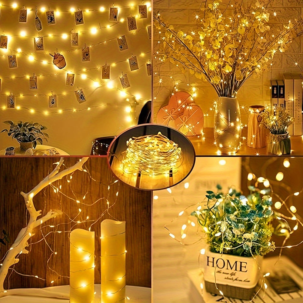 Pack de 6 luces LED de alambre de cobre, miniluces de hadas a pilas, luces de alambre plateado con 3 modos (parpadeo, intermitente, fijo), para decoración de dormitorio, fiestas, interiores, coronas de Pascua, San Valentín, en color cálido, blanco o mult