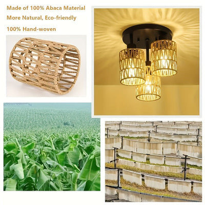 4-Pack Sombrillas de Lámpara de Rattan Rústico, Cubiertas de Luz de Cilindro Tejidas a Mano para Lámparas de Pie, Pendientes, Araña, Sconces de Pared - No se Necesita Electricidad ni Batería