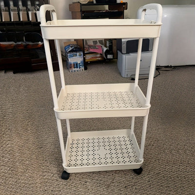 Carrito Organizador de Almacenamiento Multinivel - Plástico Duradero, Fácil de Mover, Ideal para Cocina, Baño, Dormitorio - Blanco y , 2D Plano