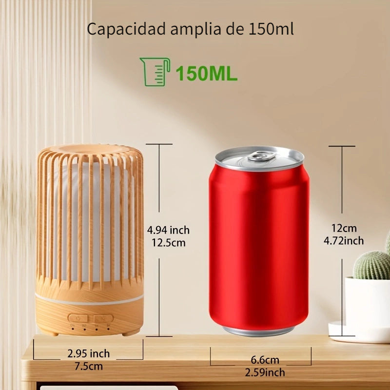 Difusor de aromas con tecnología Soundwave y luces LED de 7 colores, humidificador silencioso, mini difusor de aceites esenciales con USB para dormitorio, oficina, café y yoga, diseño de jaula de pájaro, temporizador, humidificador de aire, 150 ml, SAP