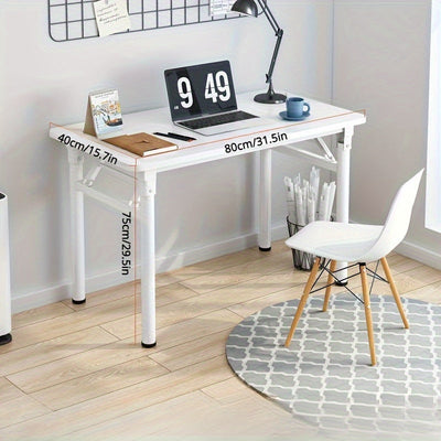 Mesa plegable blanca - Fácil de montar, diseño compacto para hogar, oficina y dormitorios, estructura de madera dura con marco de metal, incluye silla, estética y práctica, adecuada para 11 festivales.