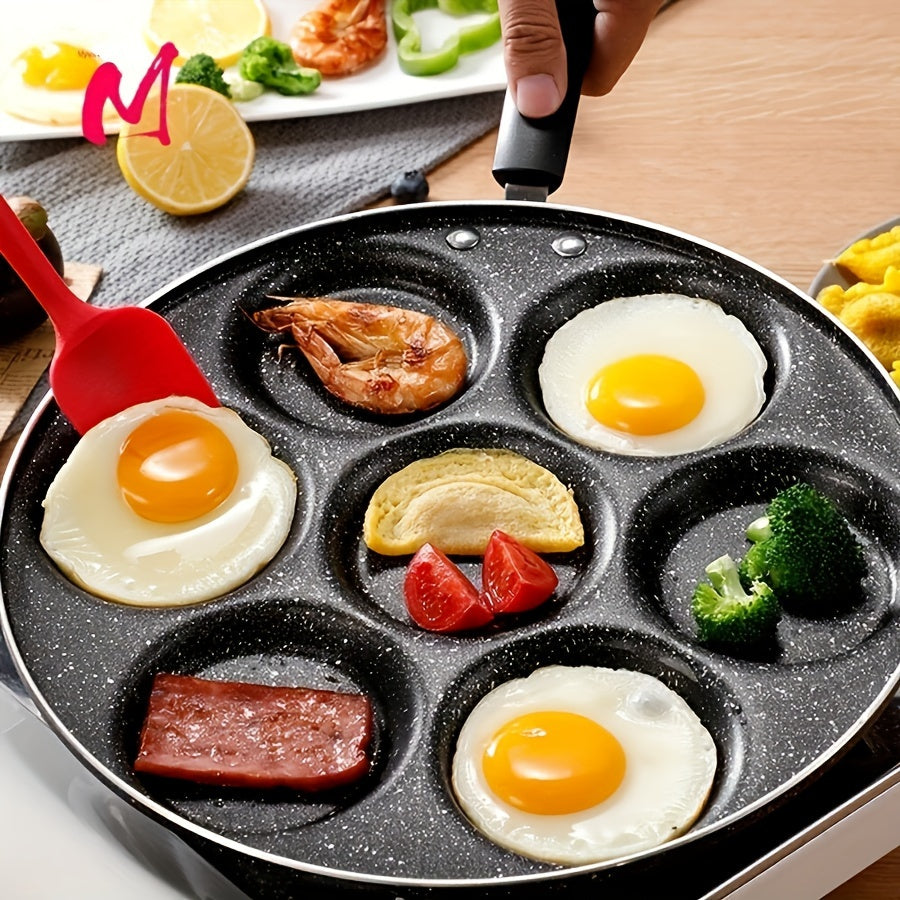 Sartén Antiadherente para Panqueques de Hierro Fácil de Limpiar con 7 Agujeros - Perfecta para Mini Panqueques y Huevos, Ideal para Cocinar en Casa y Aventuras al Aire Libre