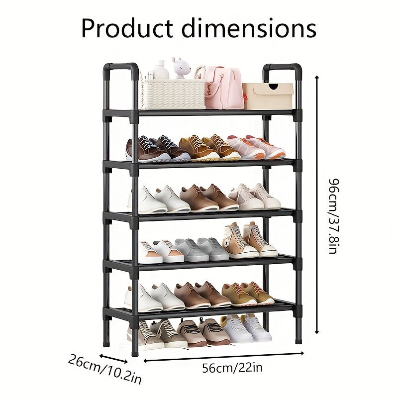 Estante para zapatos apilable estrecho de 5 niveles, 1 pieza, estructura metálica minimalista con estantes de plástico, organizador de almacenamiento que ahorra espacio para el armario, la entrada, el dormitorio, el hogar y la cocina.