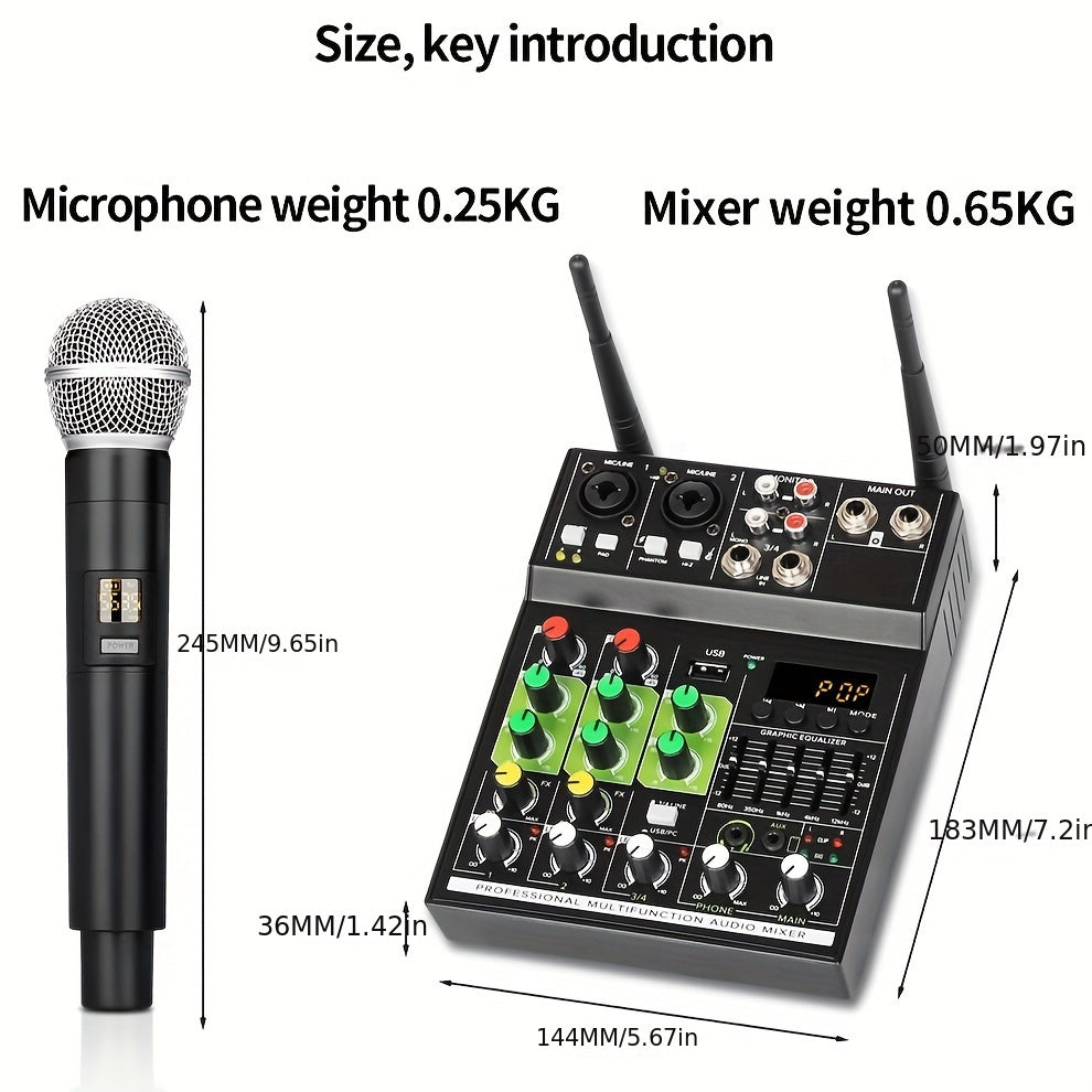 Máquina de 4 vías con micrófono inalámbrico profesional con ecualizador USB inalámbrico con efectos DSP para presentaciones en casa, escenario y KTV GT4