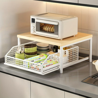 Organizador de Oficina Moderno con 1/2 Cajones - Estante de Madera Sólida y Metal Ahorrador de Espacio, para Impresoras, Electrónicos y Utensilios - Diseño Independiente, Fácil Montaje, Sin Necesidad de Energía