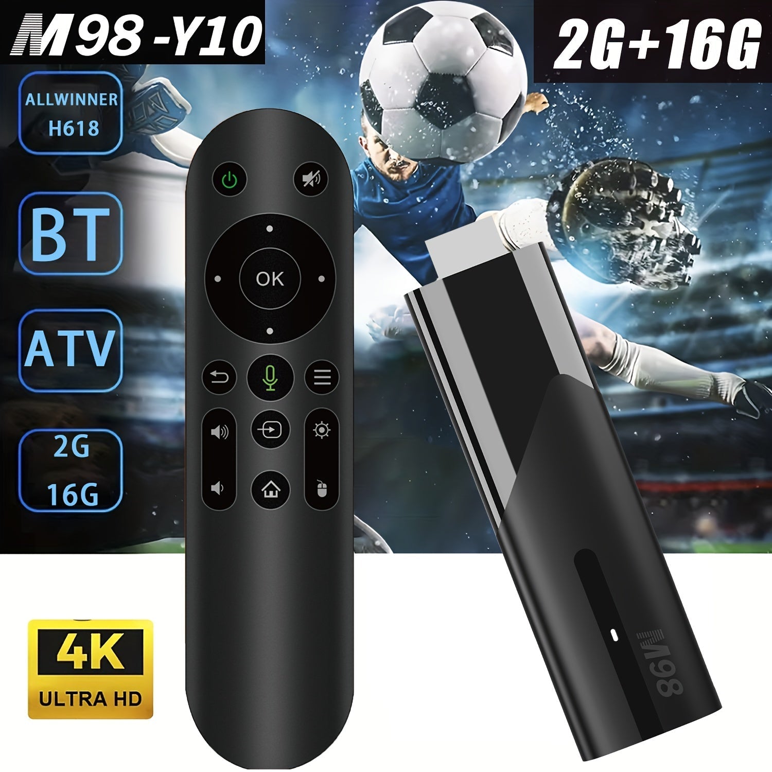 Dispositivo de streaming con control de voz de Google M98-Y10, actualizado a Android 13, mini TV Stick 4K | WiFi 6, 2.4G/5G | 2GB RAM 16GB ROM | Soporte HDR 4K | Reproductor de medios de TV inteligente mini HD, ultra compacto Plug&Play | Cine en casa por