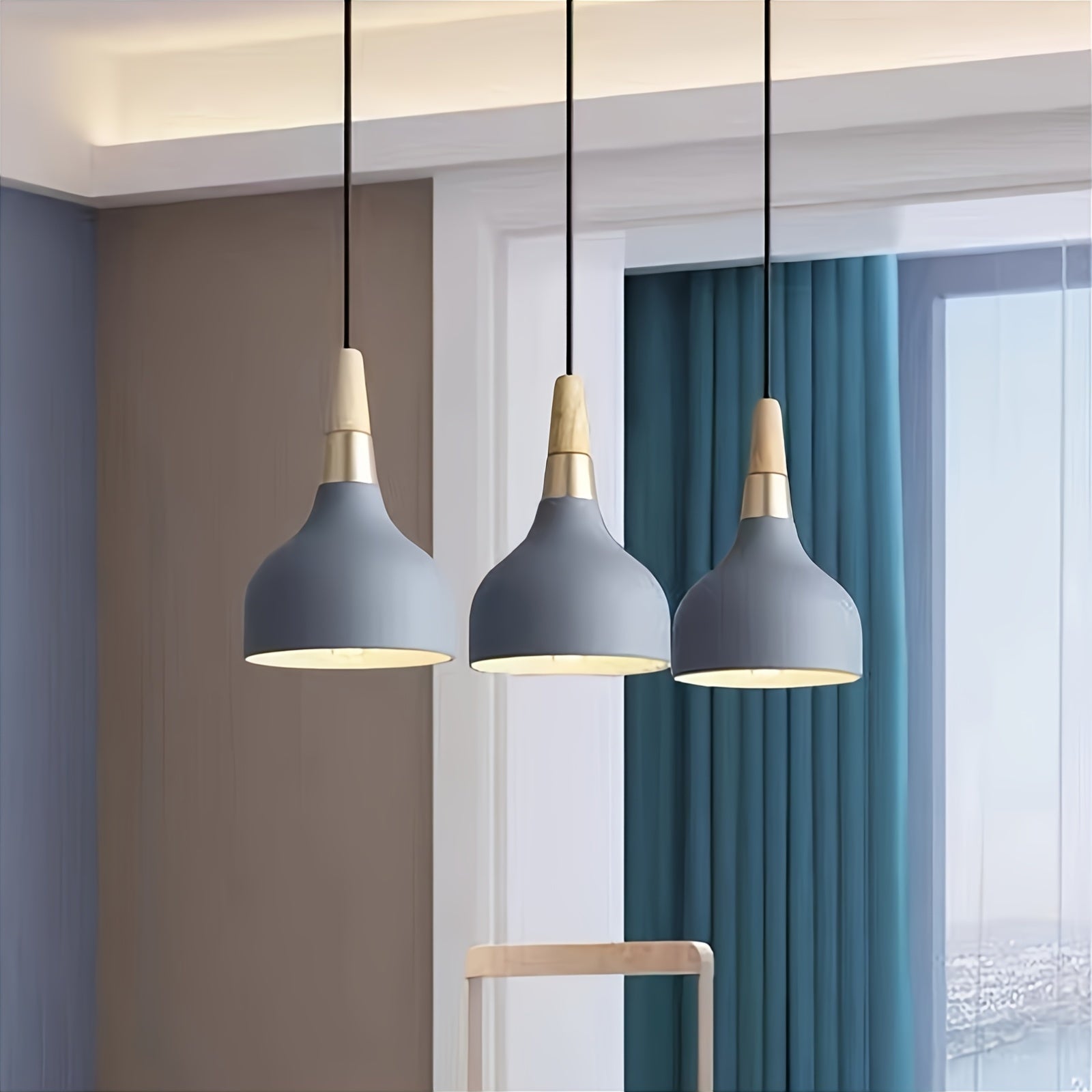 Lámpara colgante ajustable de estilo nórdico moderno, acabado de metal pulido, base E26 - Diseño minimalista gris, adecuado para isla de cocina, comedor, pasillo, dormitorio o sala de estar, iluminación semi-suspendida.