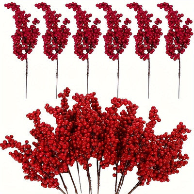 10 tallos de bayas artificiales rojas vibrantes - Ideal para decoración de árbol de Navidad y fiestas, no requiere energía