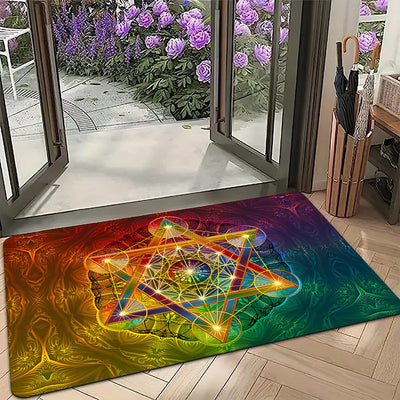 1pc Celestial Energy Stars Welcome Floor Mat, No Resbaloso Poliéster, Ligero Rectángulo Alfombra para Interior/Exterior, Perfecto para Sala de Estar, Dormitorio, Decoración de Cocina, Ideal para Día de San Valentín, Pascua, Acción de Gracias, Día de San