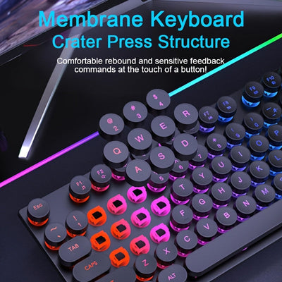 Teclado mecánico y mouse retro alámbrico, set gaming con retroiluminación multicolor, teclas estilo punk, para esports y oficina, periféricos de computadora, USB plug and play, sensación mecánica