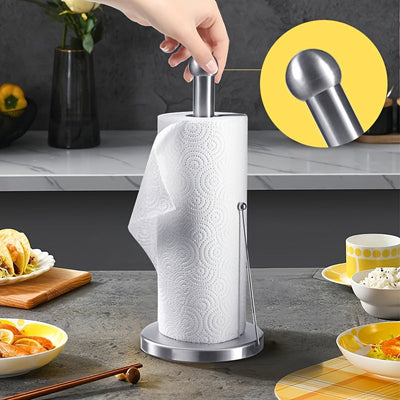 Soporte De Papel De Acero Inoxidable, Dispensador De Rollos De Cocina De Pie En La Encimera, Fácil De Rasgar, No Requiere Perforación, Diseño Moderno Para Uso Doméstico Y Comercial