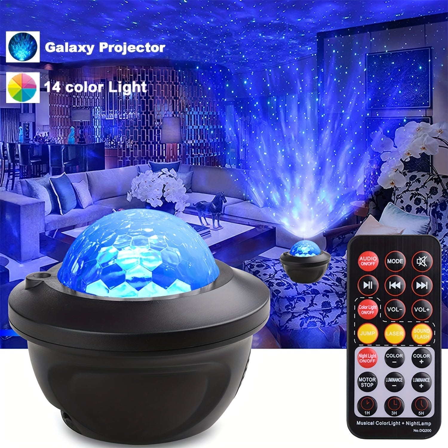 Proyector De Galaxias, Proyector De Luz Nocturna, Luz Nocturna De Cielo Estrellado LED De 14 Colores Para Decoración De Hogar Y Dormitorio Con Luz De Fondo Para TV
