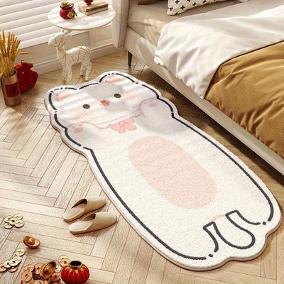 Alfombra Creativa de Gato Alienígena en Dibujos Animados - Alfombrilla de Terciopelo Suave de 8mm de Grosor y 1000gsm con Base Antideslizante, Diseño de Gatito Lindo para Dormitorio y Decoración Interior del Hogar (Solo Lavado a Mano), Decoración de Cama