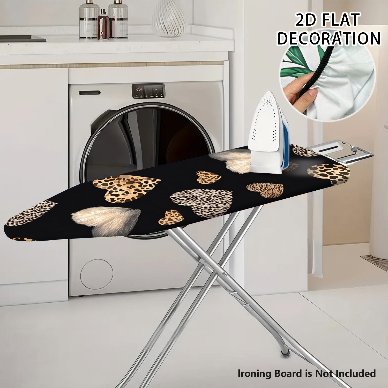 Fundas para Tabla de Planchar con Estampado de Leopardo y Corazones - Decoración Negra y Dorada para Lavandería, Cubierta Antipolvo Lavable, Ajuste Universal para la Mayoría de Mesas de Planchar, Fácil Instalación para Cocina o Lavadero, Accesorio Elegan