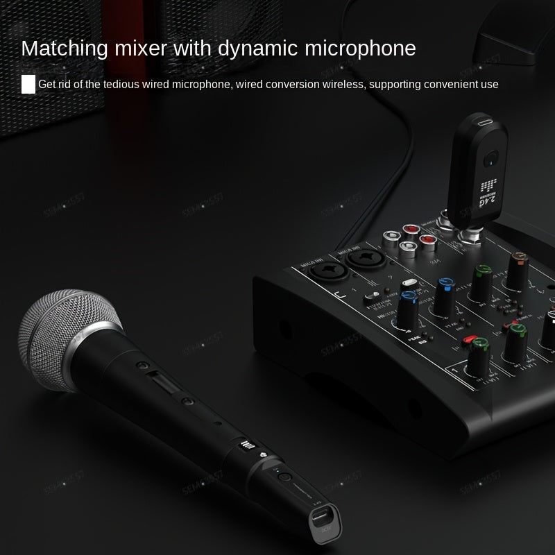 Transmisor y Receptor de Micrófono sin varillas, Solo Transmisor con Función de Transmisión, Carga Tipo-C, Jack de 6.35mm, Transmisión de Largo Alcance de 2.4GHz, Ideal para Micrófonos Dinámicos, Mezcladores de Audio y Altavoces