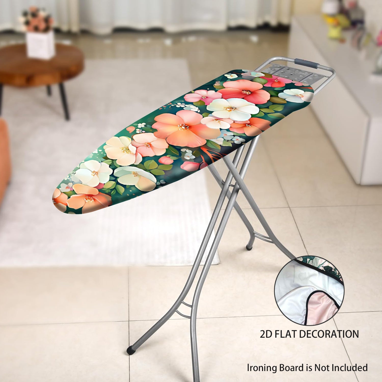 Decoración para Lavandería Floral - Funda de Planchado Lavable en Rosa/Blanco/Azul Verdoso, Compatible con la Mayoría de Tablas de Planchar Estándar, Sin Necesidad de Tableta, Decoración Ahorradora de Espacio, Accesorio Alegre y Duradero, Diseño Noboard,