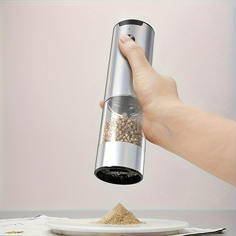 Molino de Sal y Pimienta Eléctrico Cheer Moda, 1/2 piezas, Acero Inoxidable con Recipiente Transparente, Funciona con Pilas, Esenciales de Cocina, Pilas AAA No Recargables, Ideal para Regalos de Hogar y Vacaciones