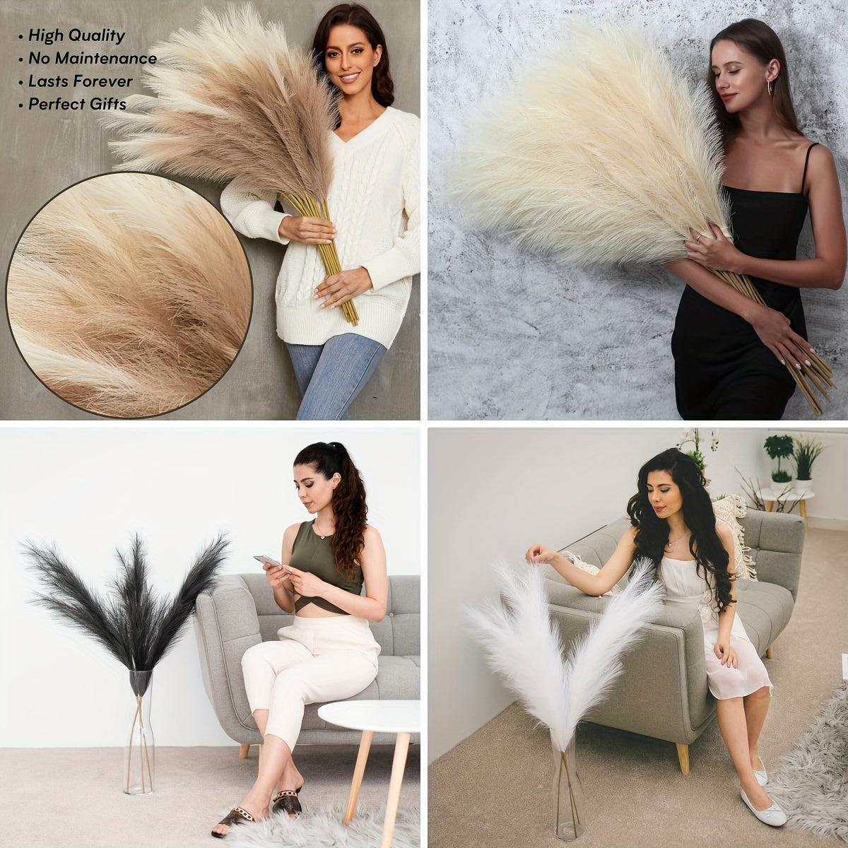 Paquete de 6 Lujo de 37.7" de Hierba de Pampas Falsa - Tallos Artificiales Altos y Esponjosos en Varios Colores, Perfectos para Decoración Bohemia del Hogar, Mejoras de Jarrones de Suelo y Arreglos Festivos, Decoraciones de Jardín, Ideal para Navidad