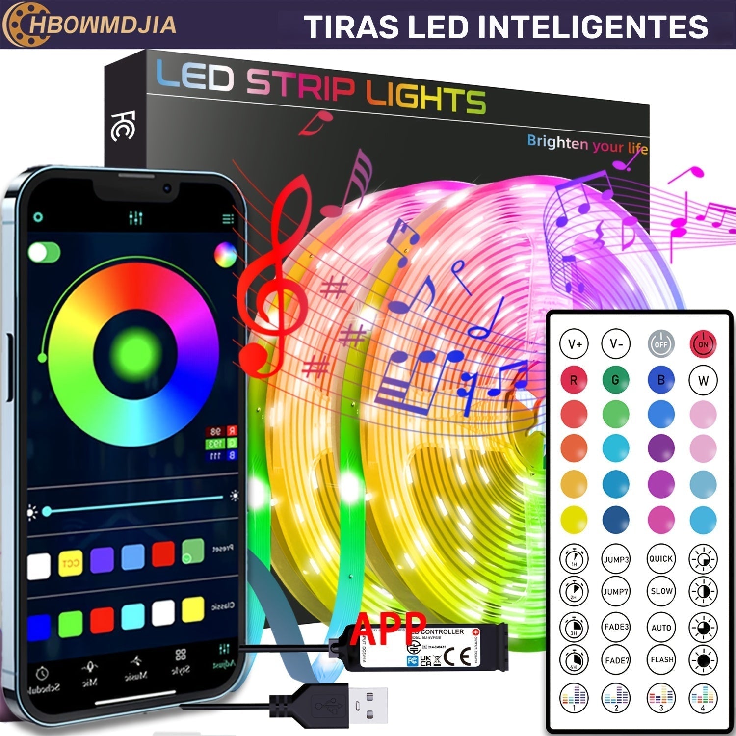Tira de luces LED para habitación, 4.88m-30.48m, control por app inteligente, sincronización con música, cambio de color, con control remoto y temporizador, decoración para cuarto, hogar, fiestas y hoteles