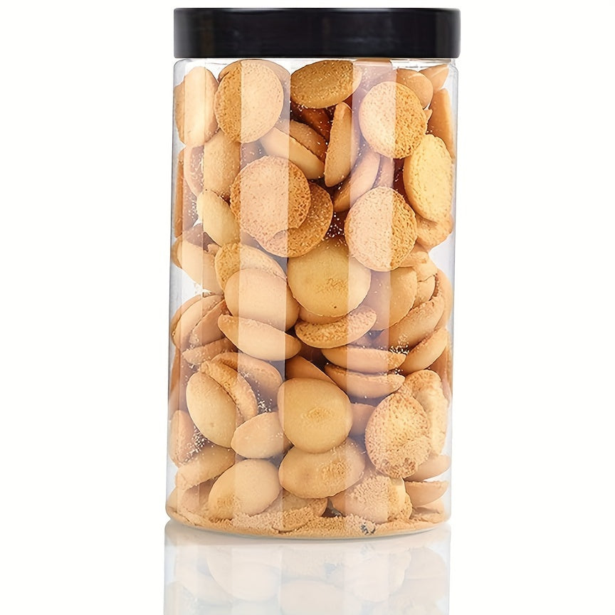 6pcs Tarros de Almacenamiento de Alimentos PET Transparentes de 43oz con Tapas Negras Lisas - Sin BPA, Boca Ancha para Vertido y Limpieza Fácil - Perfectos para la Organización del Despensa de la Cocina