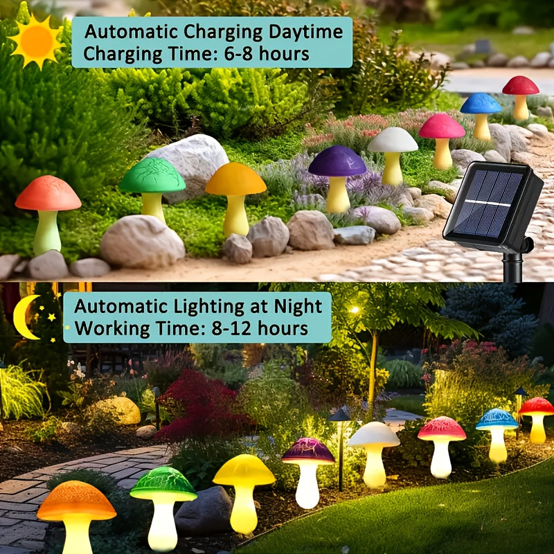 Luces solares de jardín en forma de hongo agrietado - Iluminación decorativa para exteriores, 8 modos de iluminación, encendido/apagado automático, ideal para Navidad, Halloween, bodas y fiestas, decoración de paisajes al aire libre, luces coloridas para