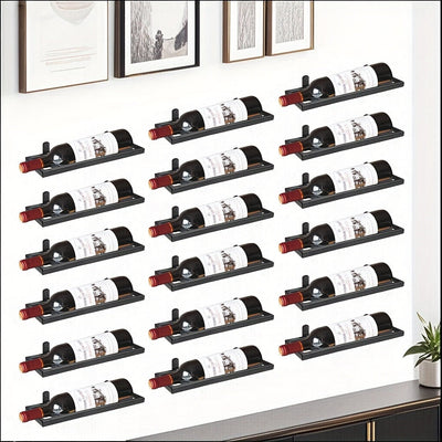 Soporte de Vino Montado en Pared - Diseño Minimalista Moderno para 6 Botellas, Hierro Elegante y Ahorrador de Espacio para Cocina, Comedor o Bar - Organizador de Botellas con Almacenamiento Seguro, Construcción Robusta y Funcional