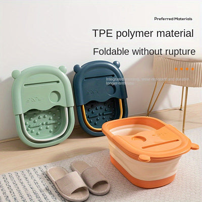 Baño de pies plegable con masajeador incorporado - Gran piscina de relajación, no necesita electricidad, diseño portátil para uso en el baño del hogar y en el spa, accesorio de autocuidado con cubierta interior naranja y cubierta de cojín suave, remojo d