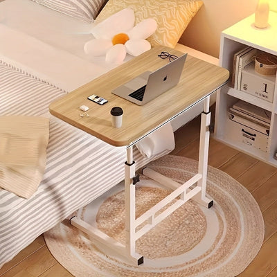 Escritorio Móvil de Altura Ajustable - Mesa de Estudio Moderna en Madera y Metal con Ruedas, Fácil Montaje para Dormitorio, Sala o Oficina en Casa, Construcción Duradera, Color