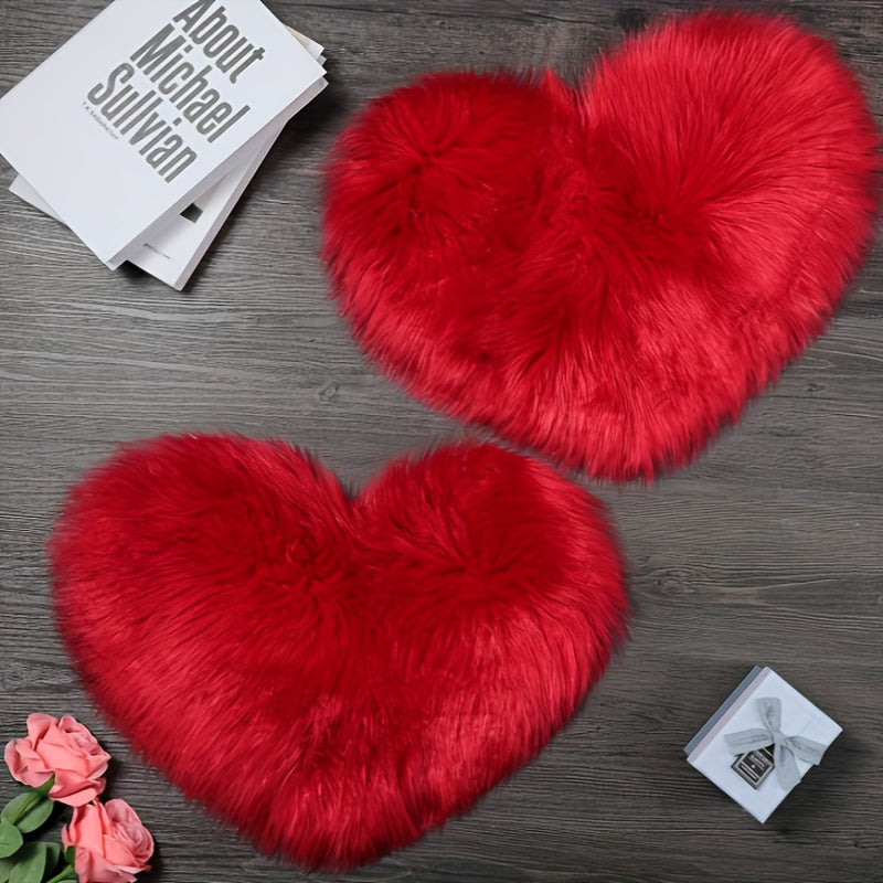 2 piezas de tapetes decorativos en forma de corazón, negros, de peluche suave, lavables a máquina, para dormitorio, sala y tocador, regalo perfecto para Navidad con detalles florales elegantes, decoración para habitación | Textura de peluche | Tapete de