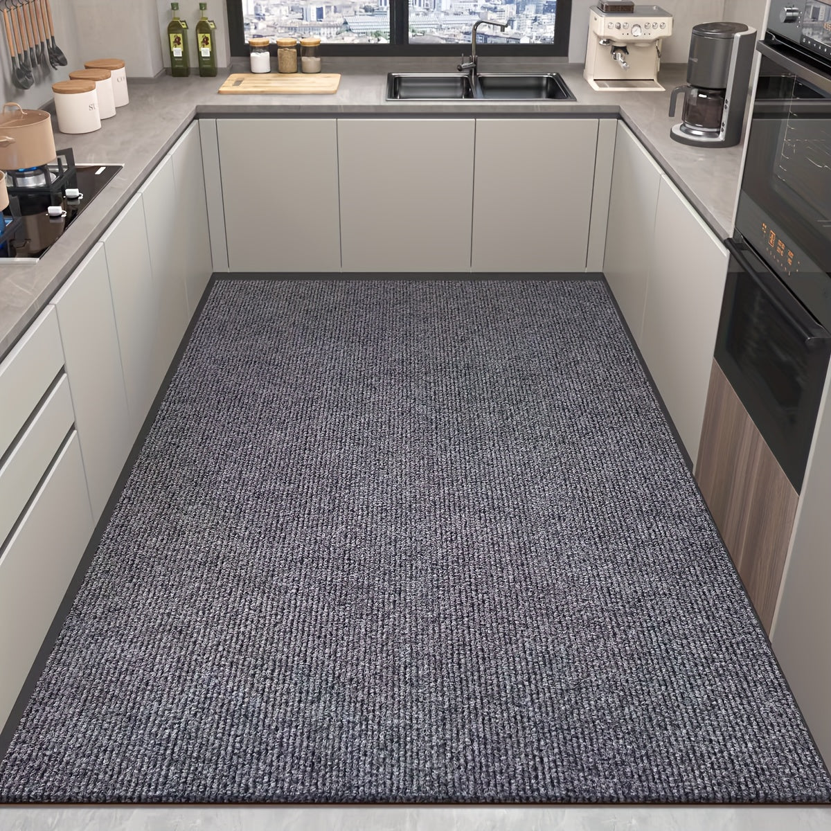 Alfombra para cocina de entrada interior/exterior rayada, antideslizante, reductora de ruido, grosor de 6mm, 1200g/metro cuadrado, cortable y apta para diversos escenarios como entradas, cocinas, salones y balcones