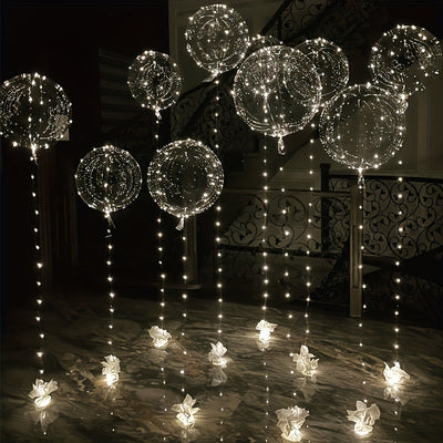 Luces LED para globos, 10 unidades de luces de cadena de bolas Bobo transparentes para decoración, iluminación LED blanca fría para cumpleaños, bodas, aniversarios, San Valentín, Navidad - Alimentación por batería, voltaje de funcionamiento ≤36 V (sin he