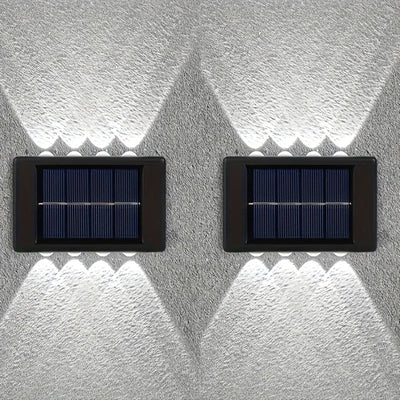 2 pzas. luces solares para pared con 8 LED, decoración exterior con luz cálida amarilla, ideal para hogar, jardín, cerca, patio, montaje semiempotrado, batería de níquel, carga solar, luz para pared de jardín, luz moderna para pared, plástico duradero