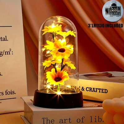 1 pieza de Luz Nocturna de Girasol LED para Decoración del Hogar con Cubierta de Plástico, Funciona con Pilas, Luces de Girasol para Decoración de Mesa y Habitaciones, luces florales para fiestas de bodas, adecuadas para la decoración interior de dormito