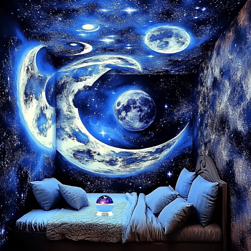 1pc Luz Nocturna Proyector 3D Giratoria de Estrellas y Luna con USB - 12 Modos de Color, Acabado en Metal Pulido, Diseño Portátil Independiente para Decoración de Dormitorio, Fiestas, Iluminación Ambiental, Luz Nocturna para Habitación, Decoración Temáti