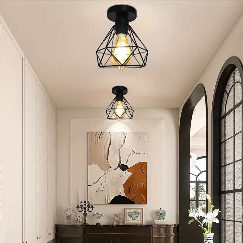 Linterna de techo estilo industrial retro rural con base para bombilla E27, pasillo, cocina, escalera, armario, luminaria de puerta (sin bombilla)